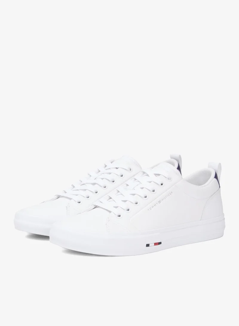 TOMMY HILFIGER White Contrast Midsole Debossed Leather Trainers for Men | Best Price UAE
